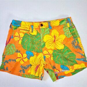 Polo Ralph Lauren Shorts Womens 2 Orange Linen Blend Tropical Beachy Preppy